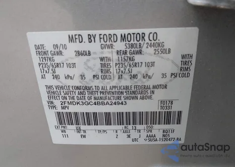 2011 Ford Edge Se z USA, uszkodzony, nr VIN 2FMDK3GC4BBA24943